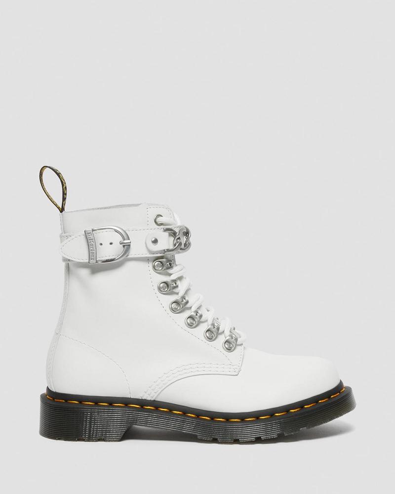 Women's Dr Martens 1460 Pascal Chain Leather Lace Up Boots White | AU 180GSO